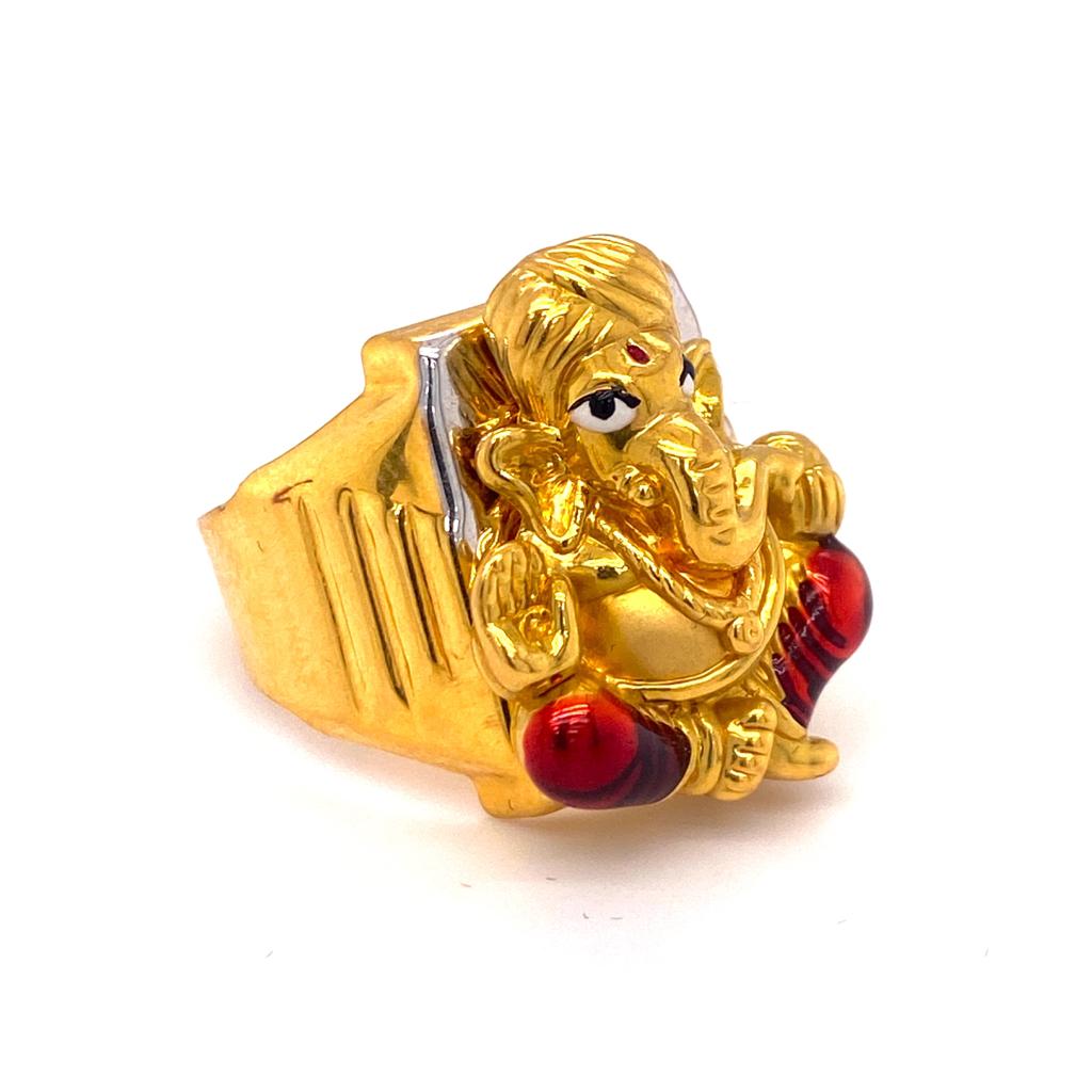 Green Red Studded Temple Lord Ganesh Ring - ABDESIGNS - 3236956